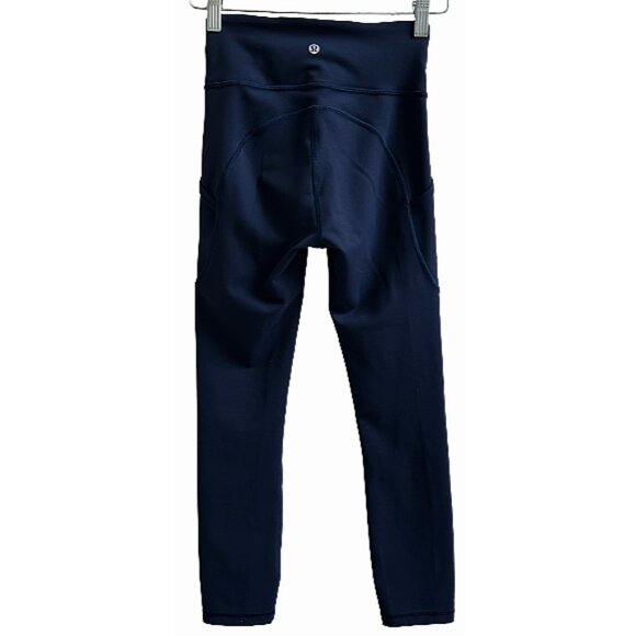 Lululemon High Rise Navy Leggings with Pockets Crop 23" Activewear Yoga Size 2 - Picture 7 of 7